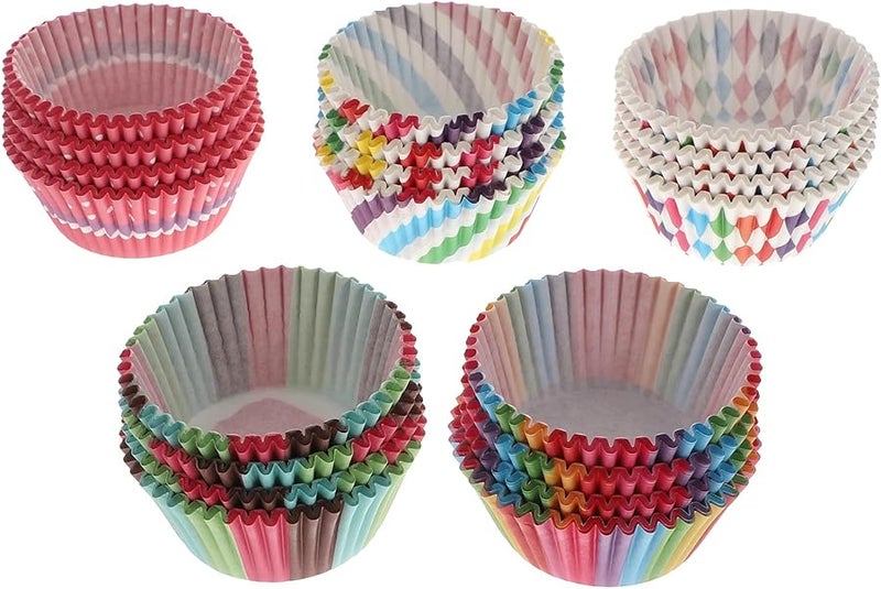 Heat Resistant Nonstick Cupcake Holders 500pcs Set Rainbow Edge Colorful Patterns Greaseproof - Image 1